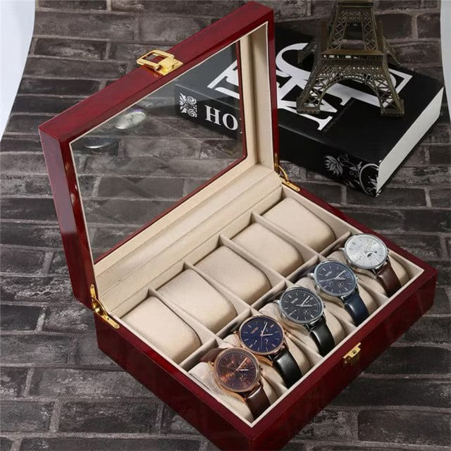 Cutie caseta din lemn pentru depozitare si organizare 10 ceasuri, model Premium Imagine principală a produsului