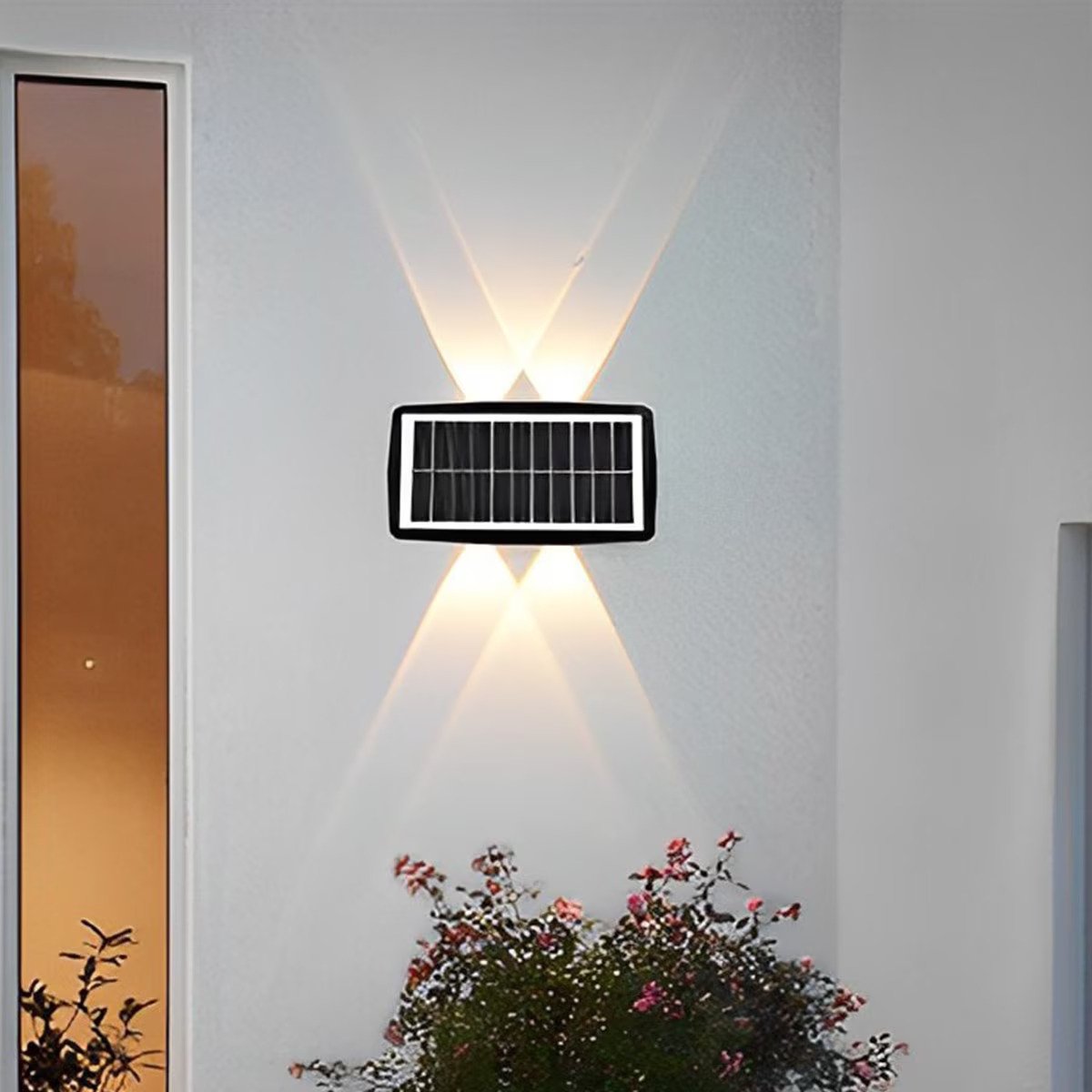 Lampă solara LED bidirectionala dreptunghiulara pentru perete, 20.5x10 cm, 6 LED-uri