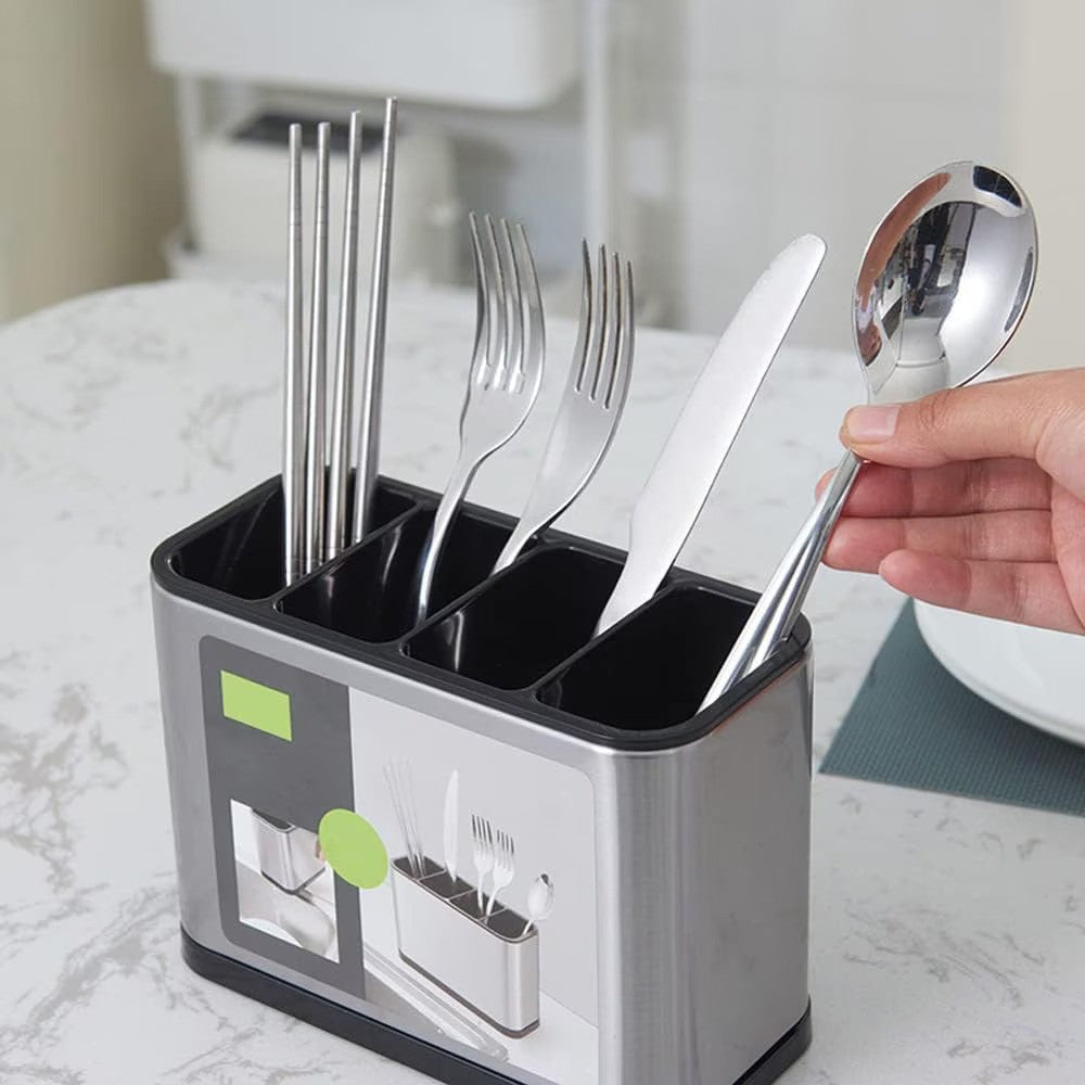 Suport tacamuri, Inox, 4 compartimente, Argintiu Imagine principală a produsului