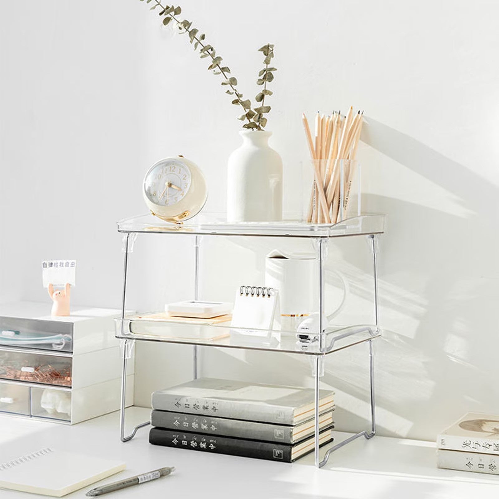 Organizator pliabil pentru Bucătărie, sistem de stivuire, picioare inox, 29 x 21 x 16 cm, transparent