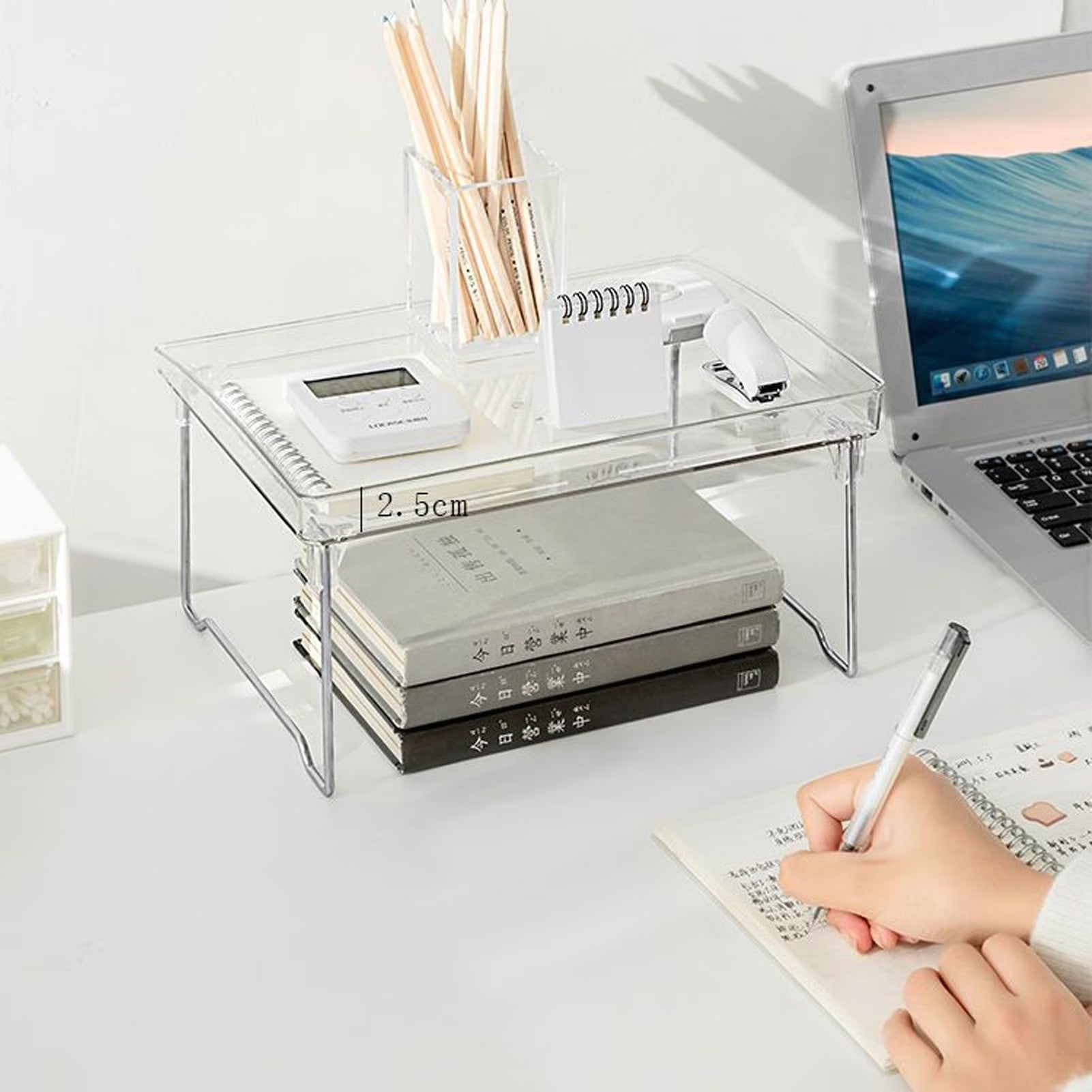 Organizator pliabil pentru Bucătărie, sistem de stivuire, picioare inox, 29 x 21 x 16 cm, transparent Imagine principală a produsului