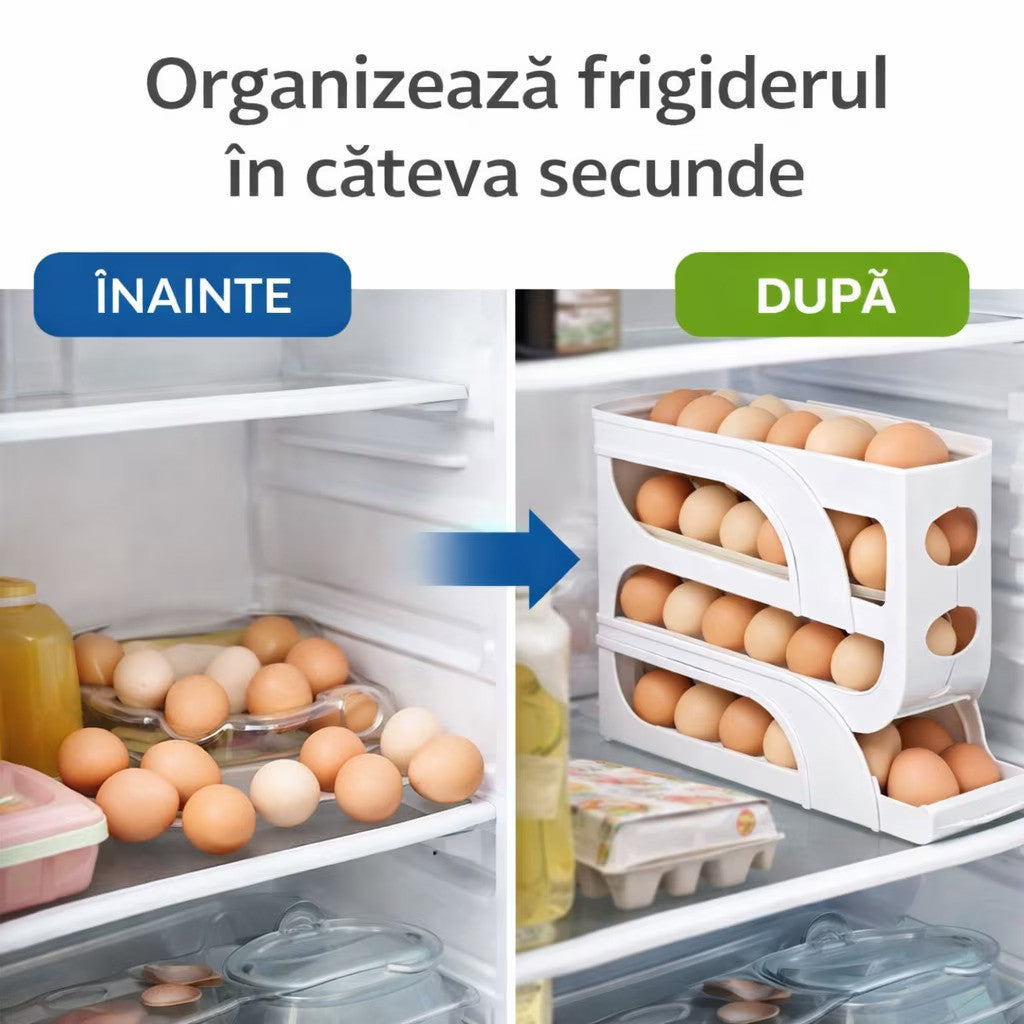 Suport pentru oua cu 4 niveluri, dispenser automat, capacitate 30 oua, pentru frigider 36x7x20cm Imagine secundară a produsului