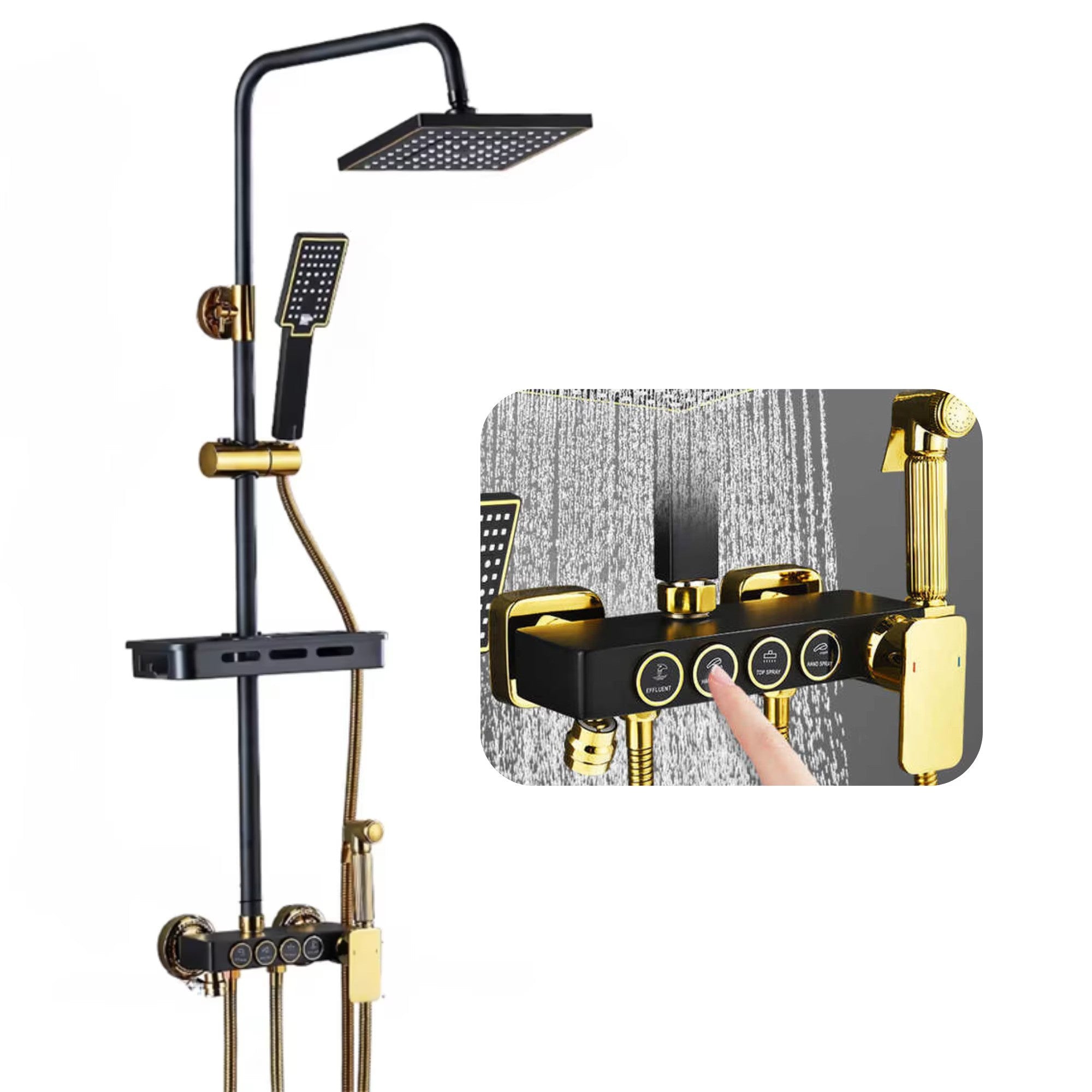 Coloana de dus premium cu 4 functii, baterie, cap dus patrat tip ploaie