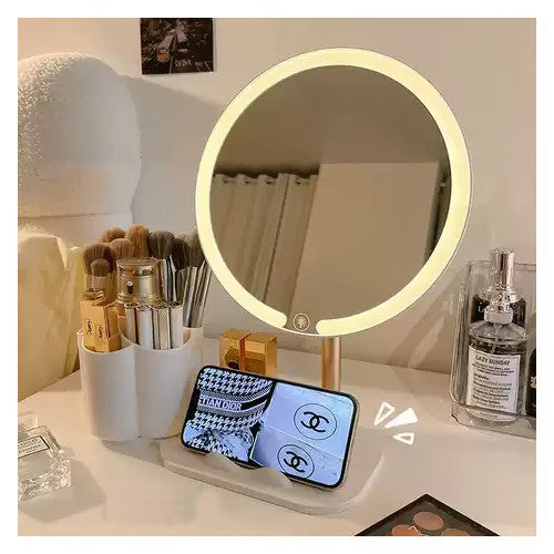 Oglindă cosmetica, cu iluminare LED, suport pentru telefon Imagine principală a produsului
