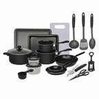 Set Bucătărie Complet, 22 Piese cu Oale, Tigai, Wok, Tavi si Accesorii pentru Gatit, Negru