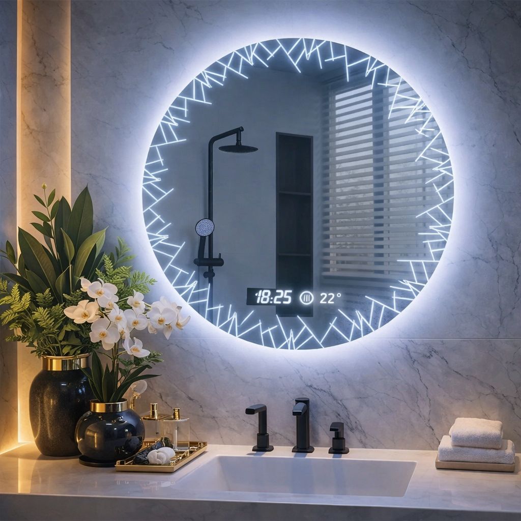Oglindă LED baie cu dezaburire, ceas si termometru, 80cm Imagine principală a produsului