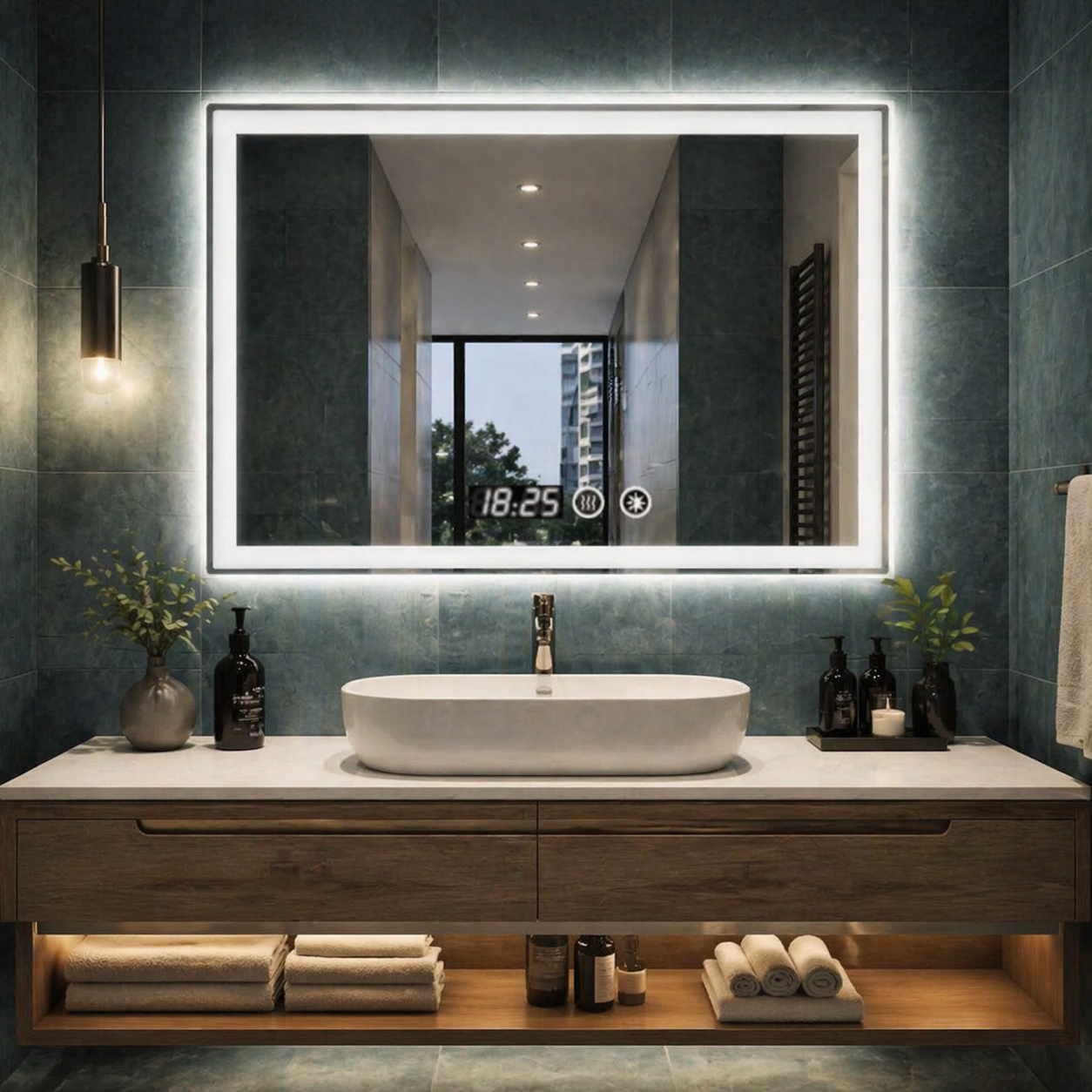 Oglindă LED 90 x 70 cm cu Afisaj Digital si Dezaburire – Design Modern pentru Baie Imagine secundară a produsului