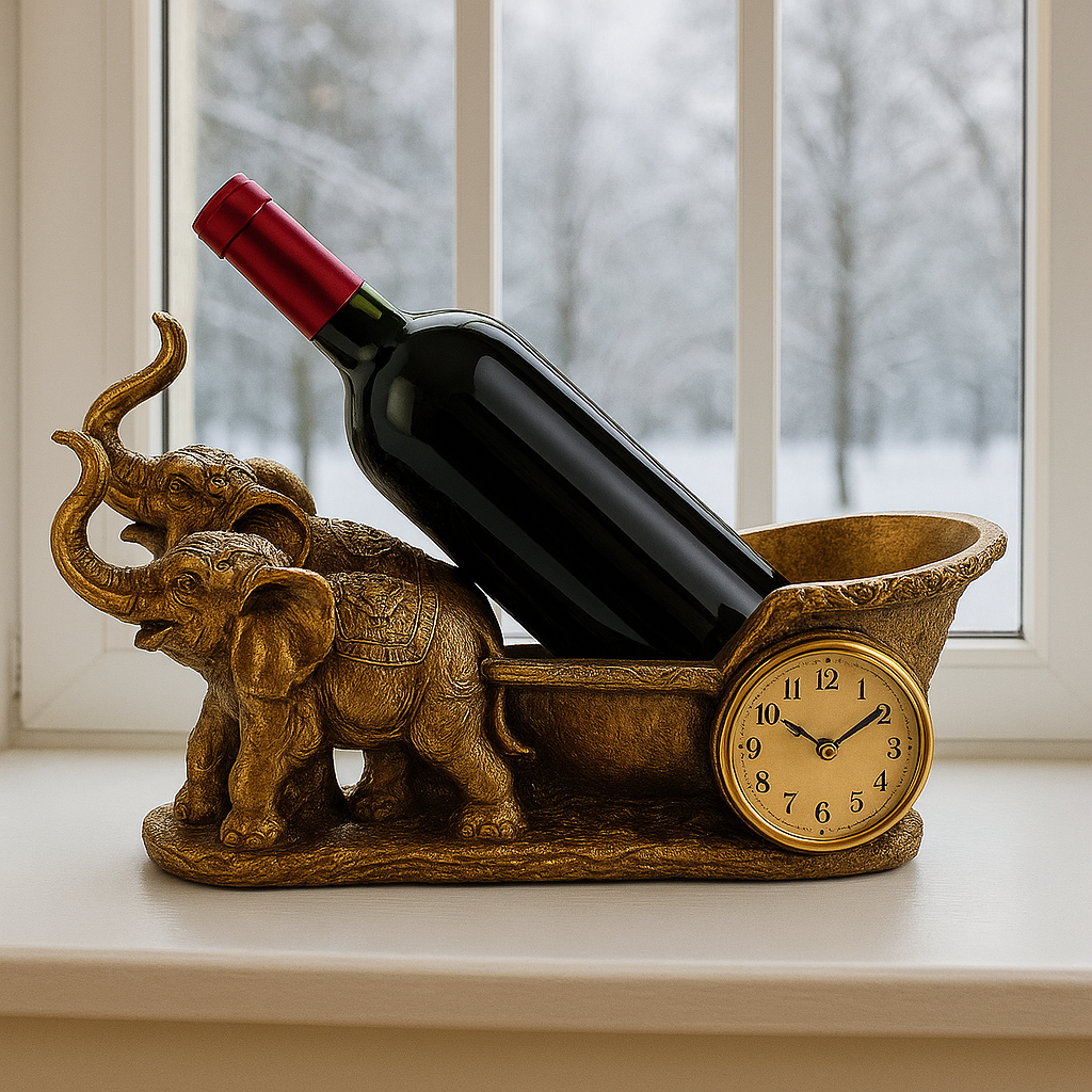 Suport Decorativ pentru Vin cu Ceas – Model Cai / Model Elefant Imagine secundară a produsului