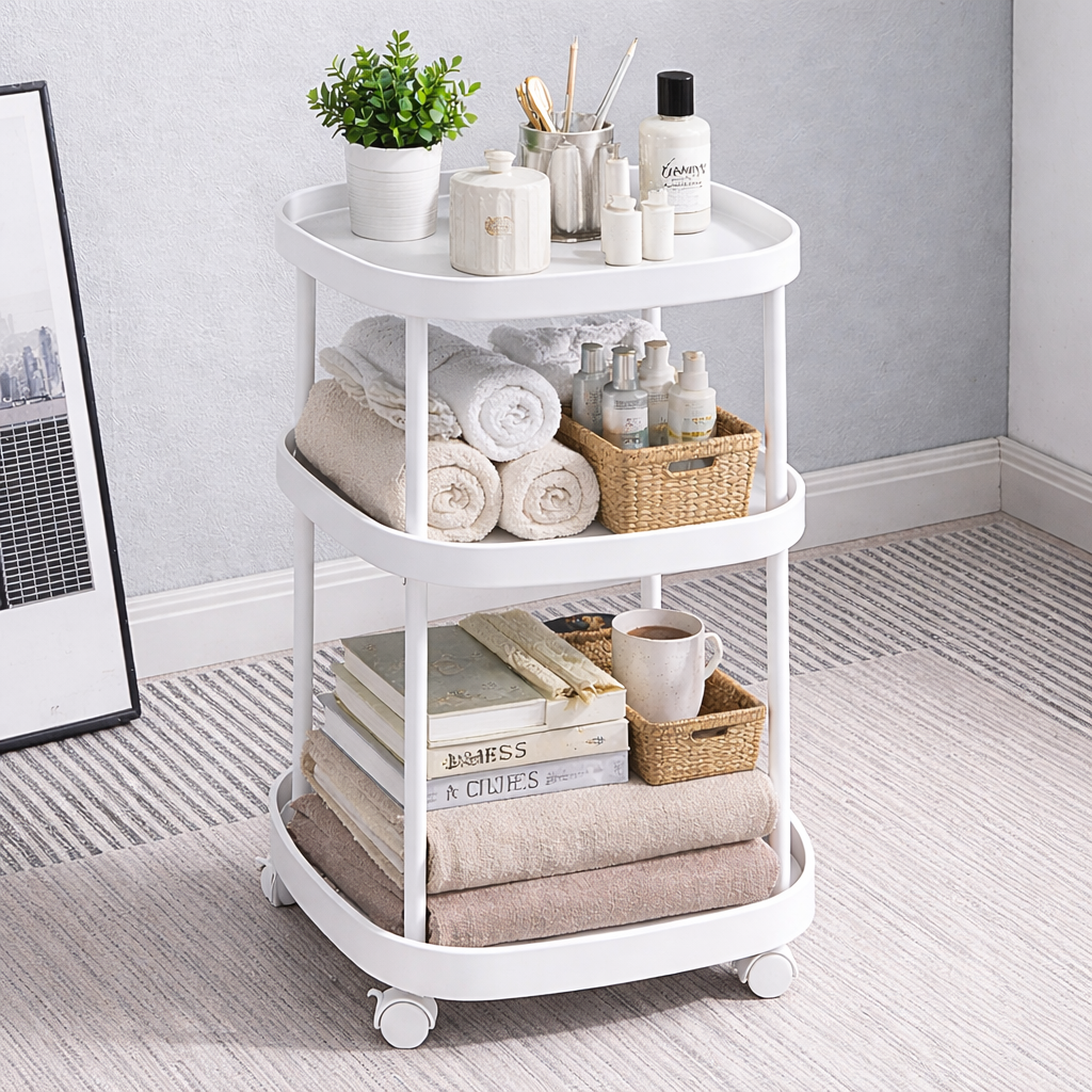 Masuta multifunctionala pe roti 62x39 cm cu 3 niveluri Imagine secundară a produsului
