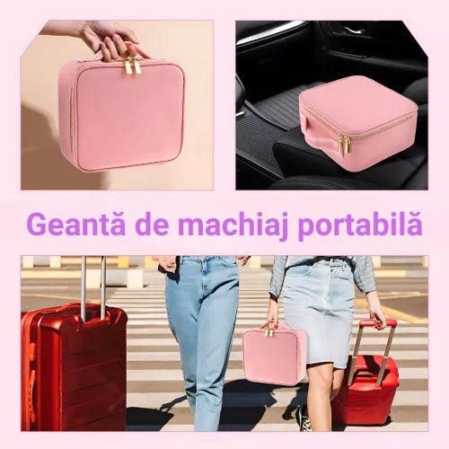 Geanta Cosmetica Pentru Make-up cu Oglindă LED cu Touch, 26x23x11 cm