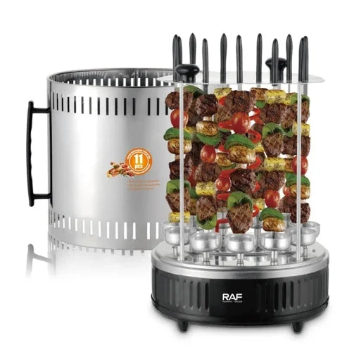 Gratar si rotisor electric multifunctional, RAF R8628, 1500 W, pentru 11 frigarui, din otel, negru-argintiu Imagine principală a produsului