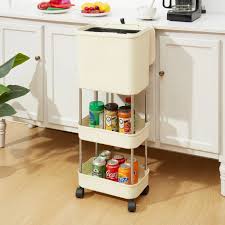 Carucior multifunctional cu cos de gunoi, 3 niveluri cu roti 360°, 78.5 x 24 x 17 cm Imagine principală a produsului