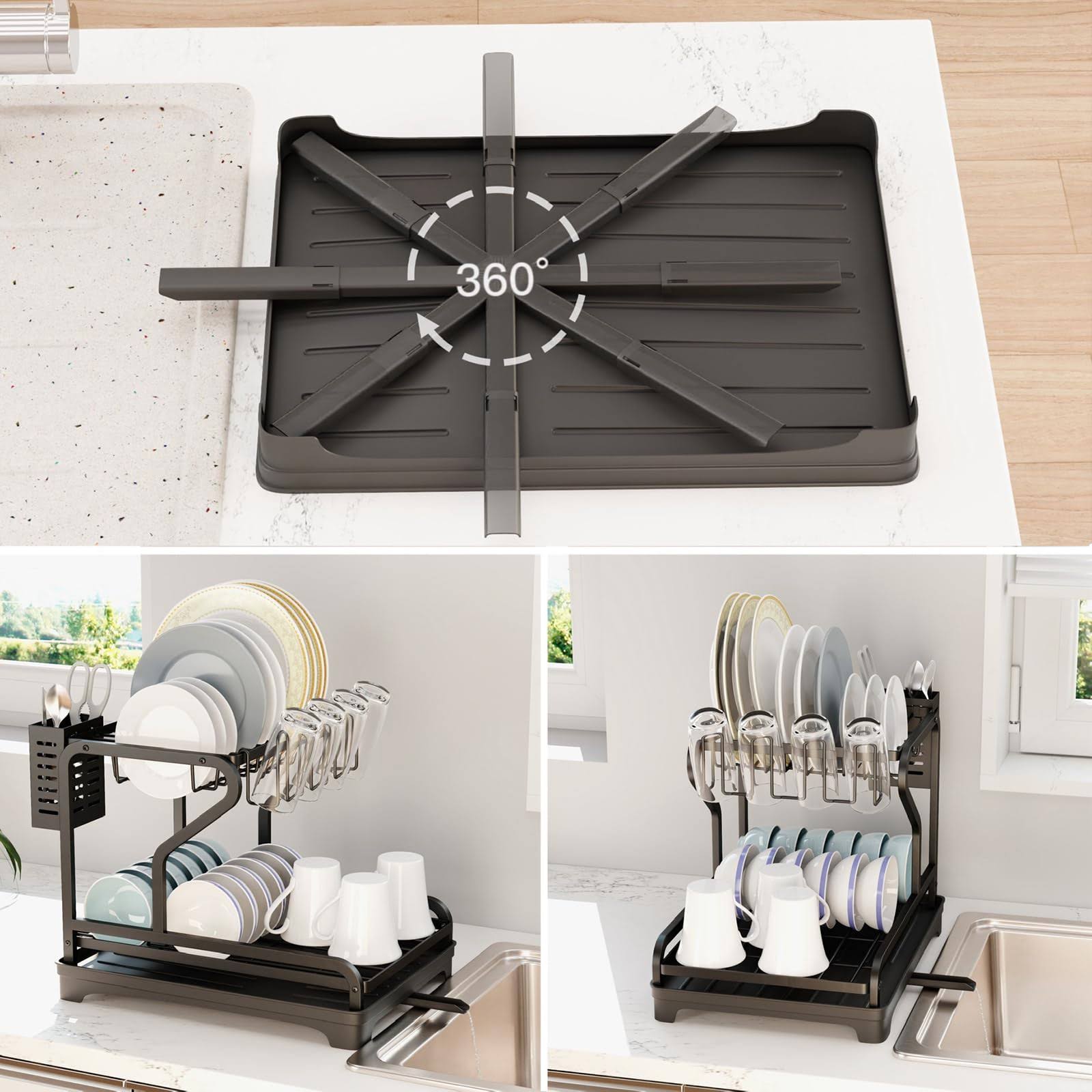 Suport de vase premium, 2 nivele, 42 X 30 X 32cm, negru Imagine secundară a produsului