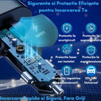 Încărcător Auto Retractabil 4-in-1 Fast Charge, 2 Cabluri Retractabile Lightning & Type-C, Iluminare RGB