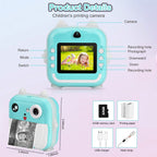 Aparat foto digital cu imprimare termica pentru copii, focalizare automata, display color de 2