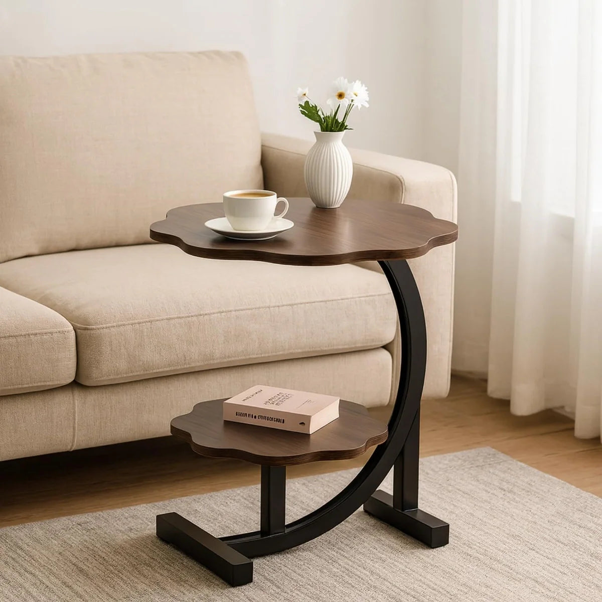 Masuta laterala multifunctionala cu 2 nivele cu cadru metalic negru 40x40x65 cm Imagine principală a produsului