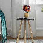 Masuta decorativa rotunda cu picioare din lemn, stil scandinav, 34x34x45 cm