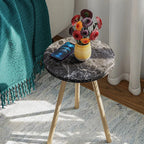 Masuta decorativa rotunda cu picioare din lemn, stil scandinav, 34x34x45 cm