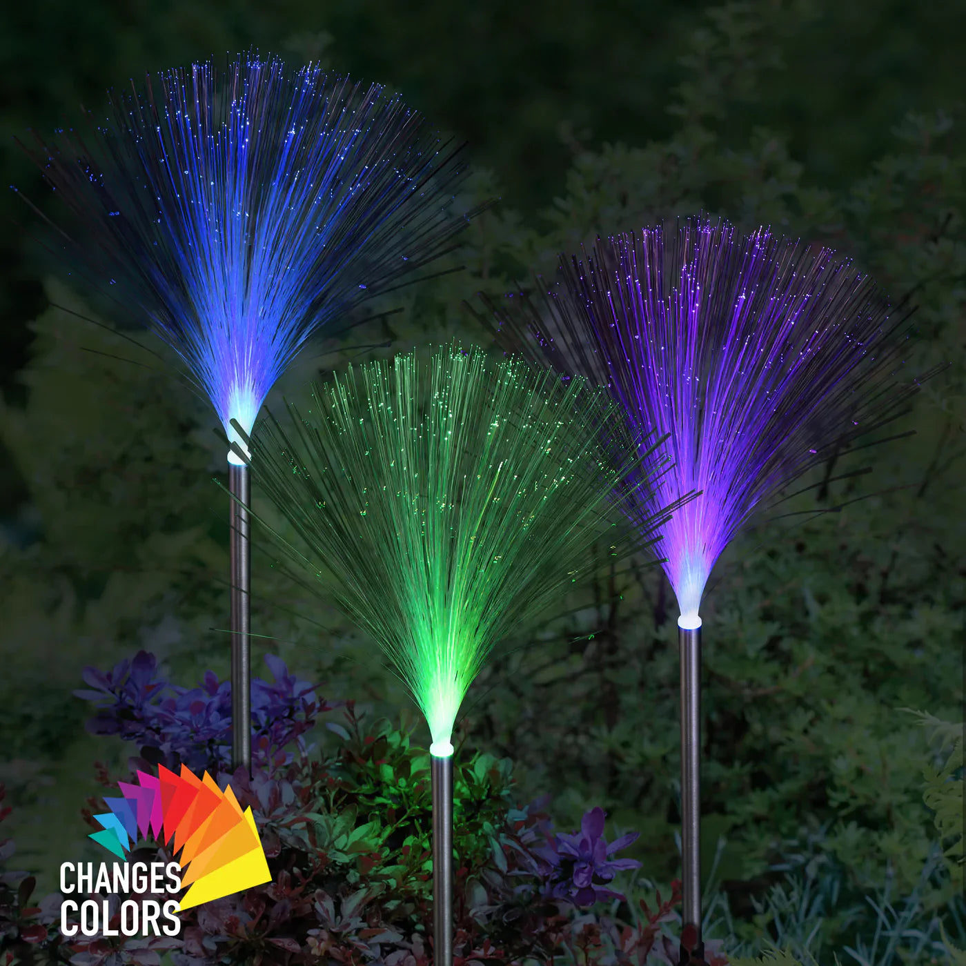 Set 2 x Lampă solara tip palmier cu fibra optica LED RGB, pentru gradina
