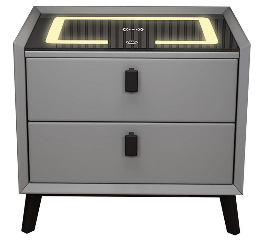 Noptiera Smart Multifunctionala, iluminare LED tactil cu 3 culori, incarcare wireless si USB