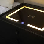 Noptiera Smart Multifunctionala, iluminare LED tactil cu 3 culori, incarcare wireless si USB