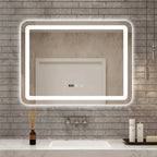 Oglindă LED pentru baie 60x80 cm, sistem Dezaburire, Senzor Touch, Ceas, Trei Tipuri de Lumina
