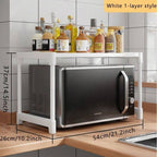 Suport cuptor microunde cu raft superior 57.5x26x31 cm, organizator Bucătărie metalic, alb/negru