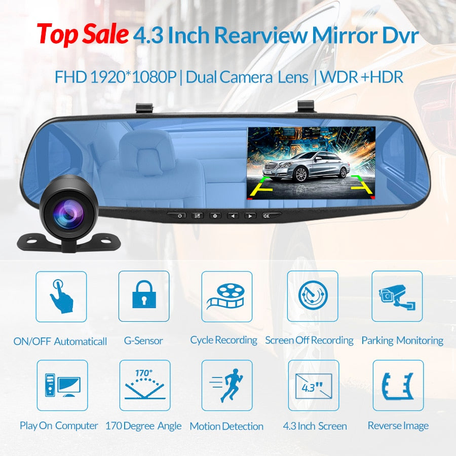 Oglindă retrovizoare 4.5 inch cu camera HD 1080P, DVR auto, cu microfon si difuzor incorporate + camera