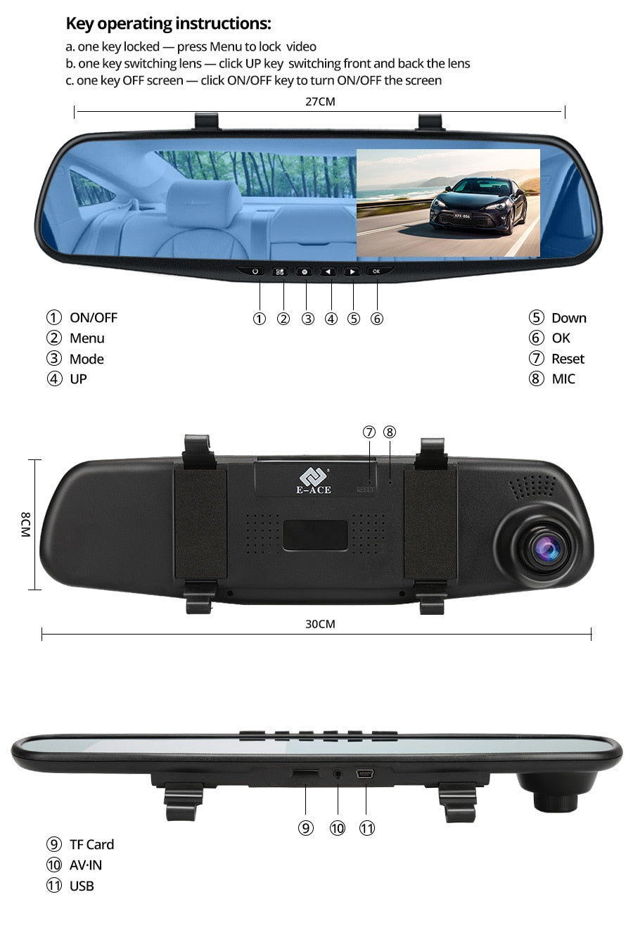 Oglindă retrovizoare 4.5 inch cu camera HD 1080P, DVR auto, cu microfon si difuzor incorporate + camera