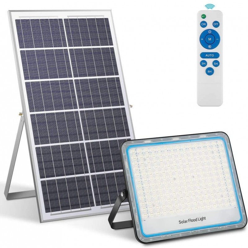 Proiector LED Jortan pentru exterior cu panou solar, telecomanda functii multiple, Solar Light IP 66, alb rece Imagine principală a produsului
