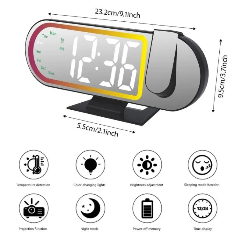 Ceas digital cu proiectie, design minimalist si futurist, afisaj LED