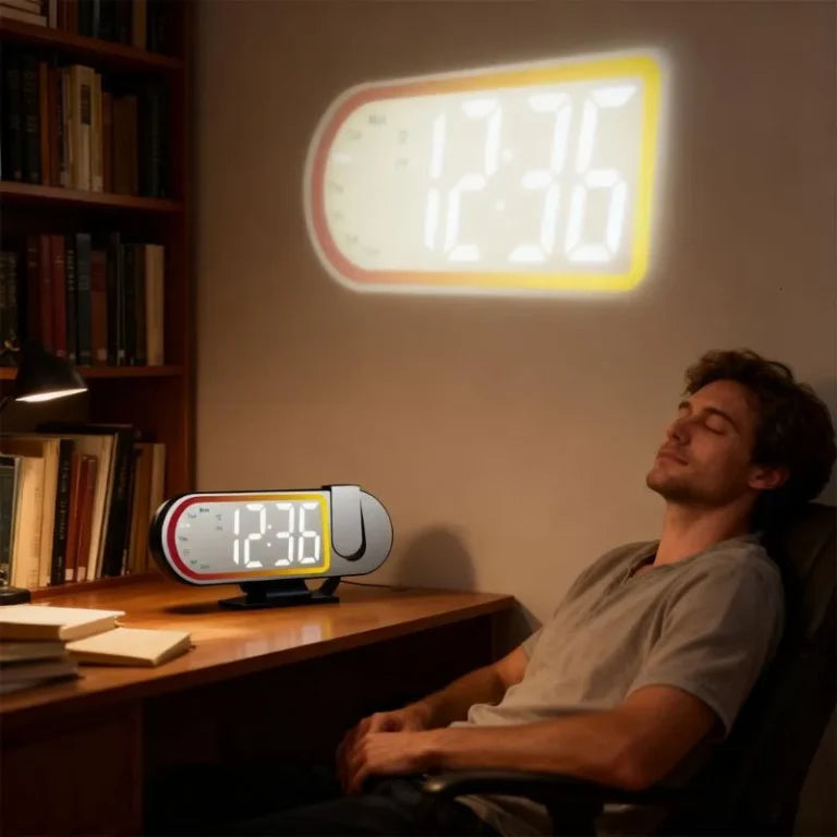 Ceas digital cu proiectie, design minimalist si futurist, afisaj LED