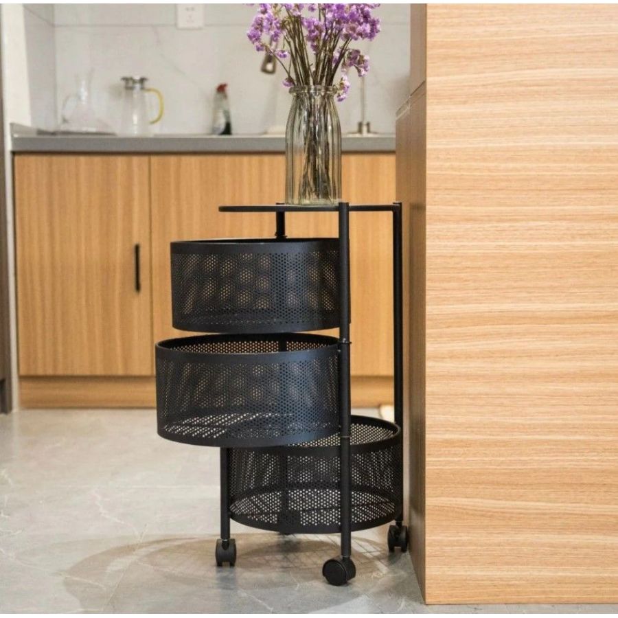 Etajera multifunctionala cu 3 rafturi metalice rotative, 60x34cm Imagine secundară a produsului