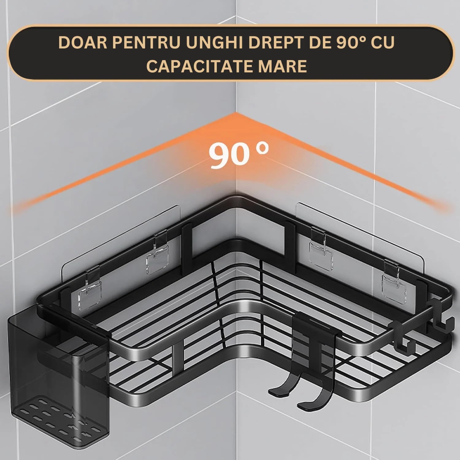 Set 2 rafturi de colt pentru baie sau Bucătărie, 5 piese, cu suport pentru periuta si pasta de dinti