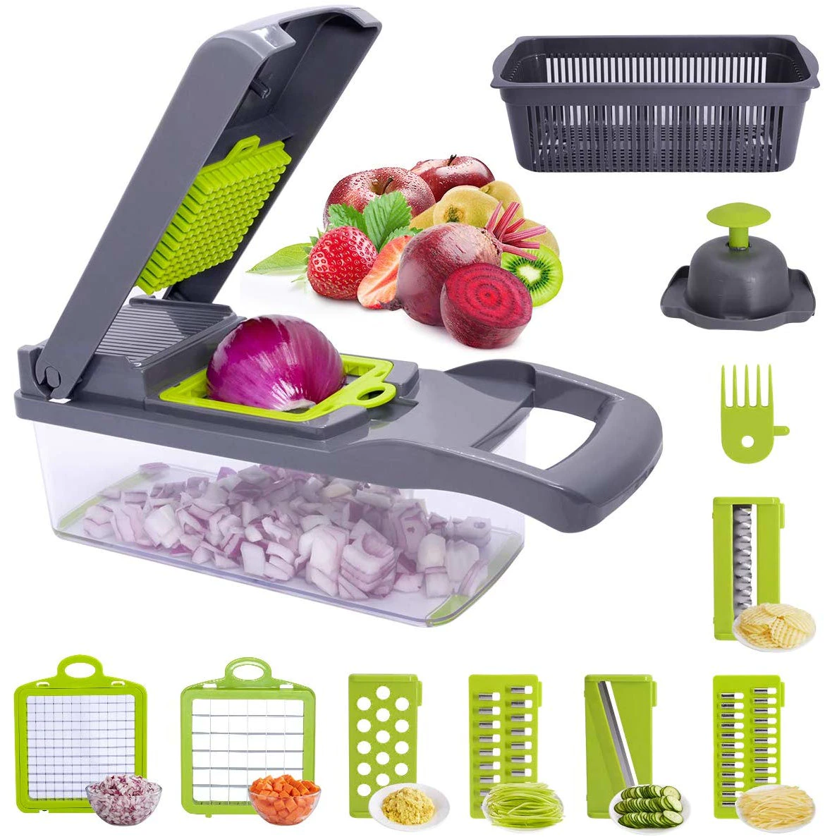Razatoare multifunctionala legume si fructe 9 piese, lame inox + maner protectie Imagine principală a produsului