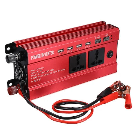 Invertor Auto, 12V, Display Dublu cu 4 Mufe USB, 2 iesiri Imagine secundară a produsului