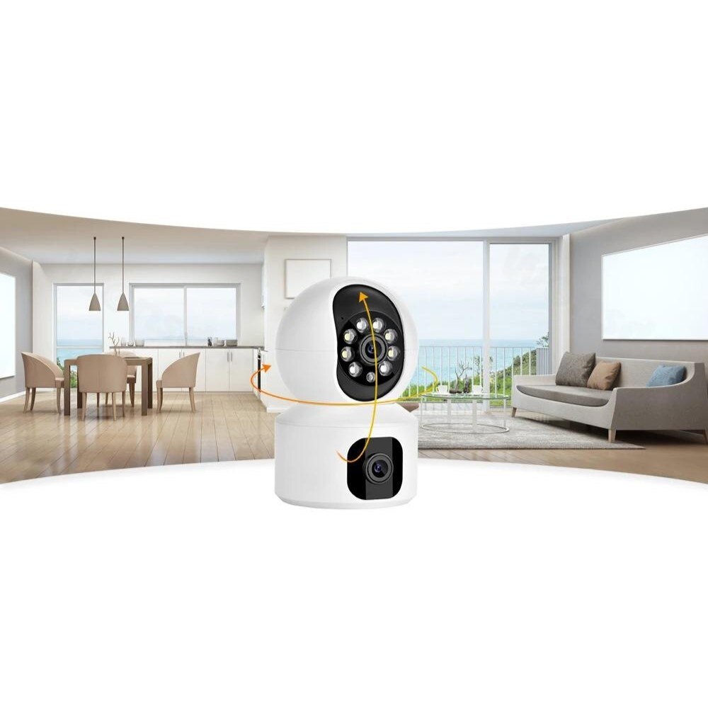 Camera dubla de supraveghere, 3MP, WIFI, Rotire 360°, HD, Senzor miscare, Alb/Negru