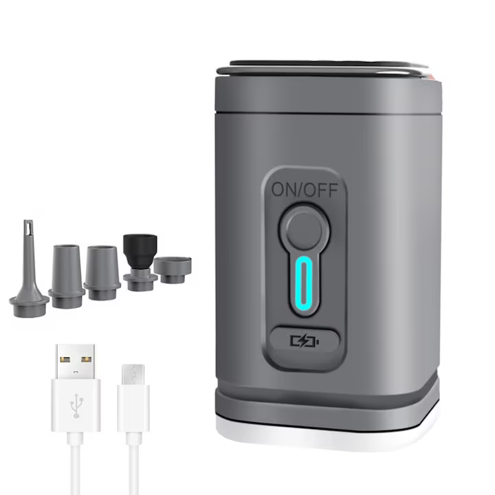 Pompa de aer electrică portabilă cu lanternă LED – 3 moduri luminoase, 5 duze, USB reîncărcabilă Imagine principală a produsului