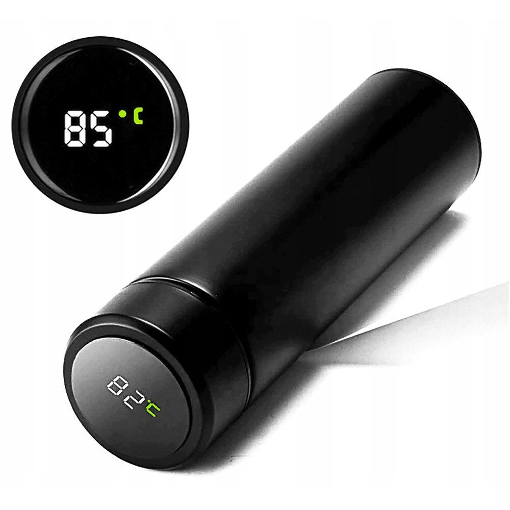 Termos smart cu afisaj LED, indicator temperatura, 500 ml, negru, otel inoxidabil