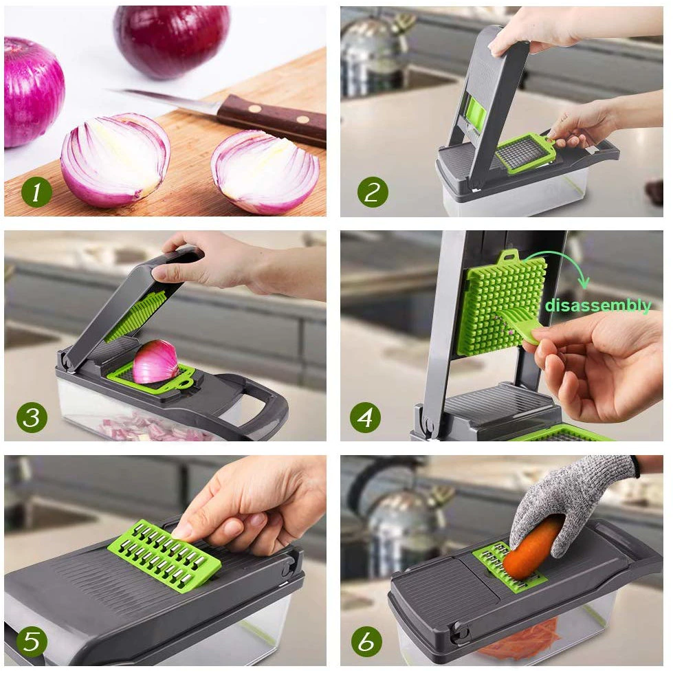 Razatoare multifunctionala legume si fructe 9 piese, lame inox + maner protectie Imagine secundară a produsului