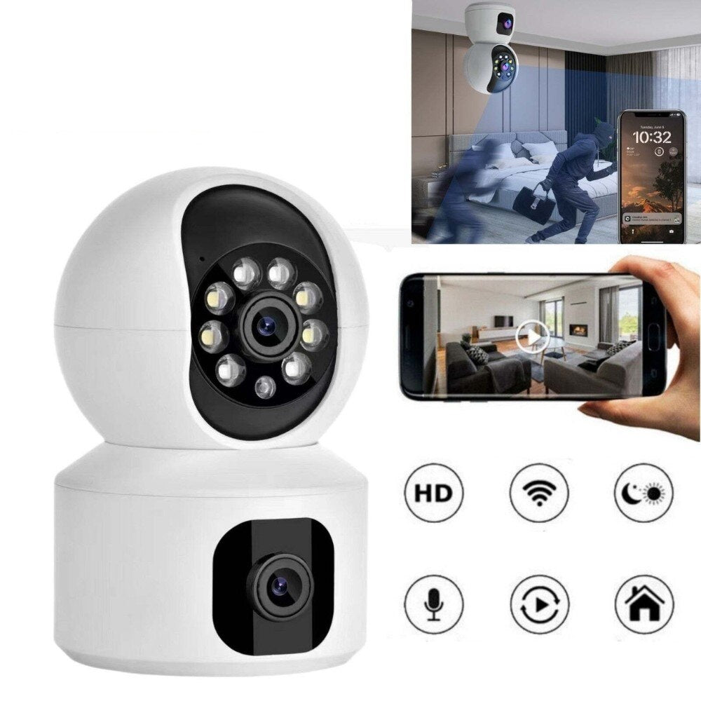 Camera dubla de supraveghere, 3MP, WIFI, Rotire 360°, HD, Senzor miscare, Alb/Negru Imagine secundară a produsului