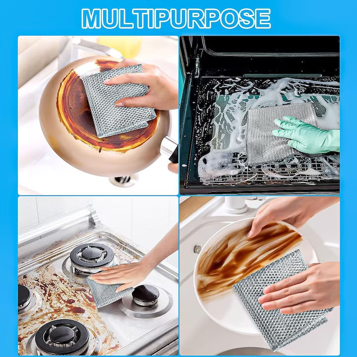 Set 10 lavete cu dublu strat, din fibra abraziva pentru vase, utilizare umeda si uscata
