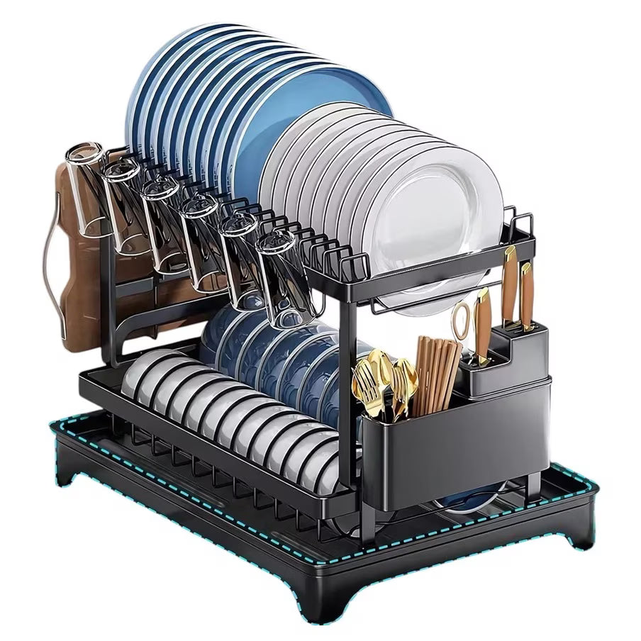 Scurgator vase, design auto-draining, organizator compact, negru, 42x29x29cm