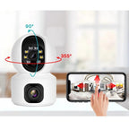 Camera dubla de supraveghere, 3MP, WIFI, Rotire 360°, HD, Senzor miscare, Alb/Negru