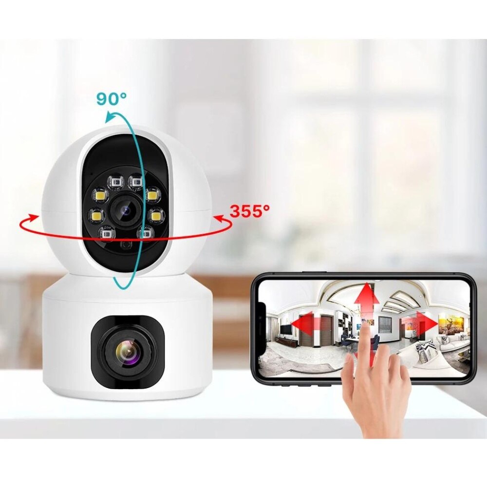 Camera dubla de supraveghere, 3MP, WIFI, Rotire 360°, HD, Senzor miscare, Alb/Negru