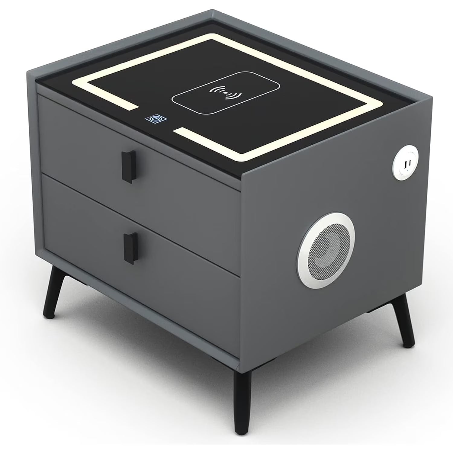 Noptiera Smart Multifunctionala, iluminare LED tactil cu 3 culori, incarcare wireless si USB
