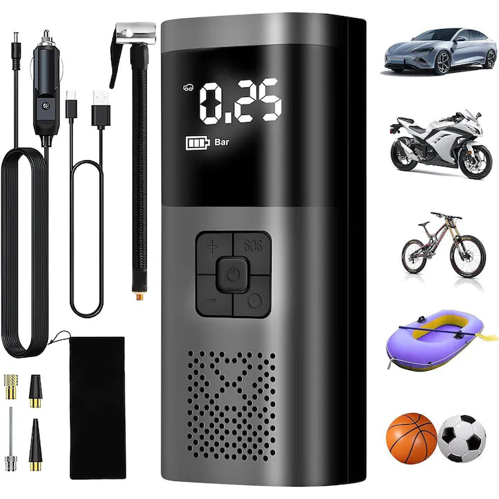 Compresor Auto Portabil, 3 in 1, Baterie 6000mAh Tip Powerbank Imagine principală a produsului