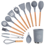 Set 13 ustensile de gatit din silicon, maner rezistent din bambus
