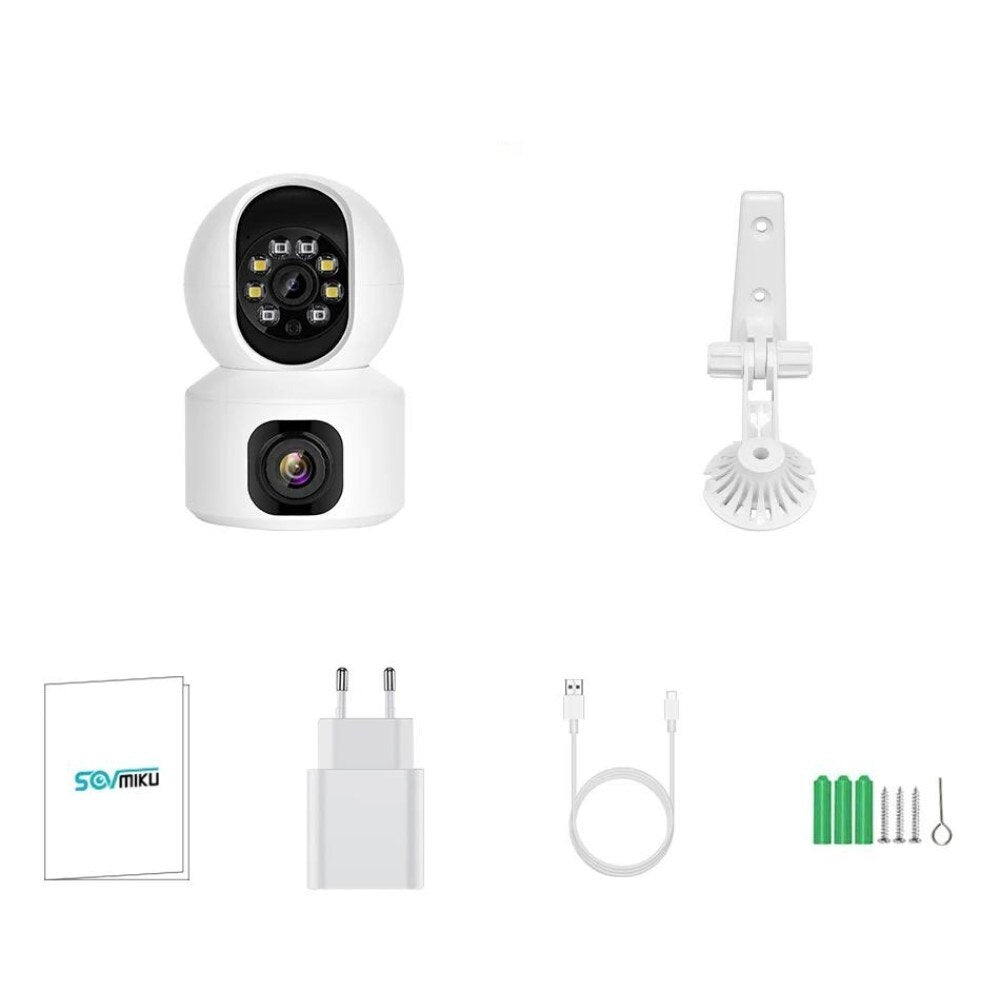 Camera dubla de supraveghere, 3MP, WIFI, Rotire 360°, HD, Senzor miscare, Alb/Negru