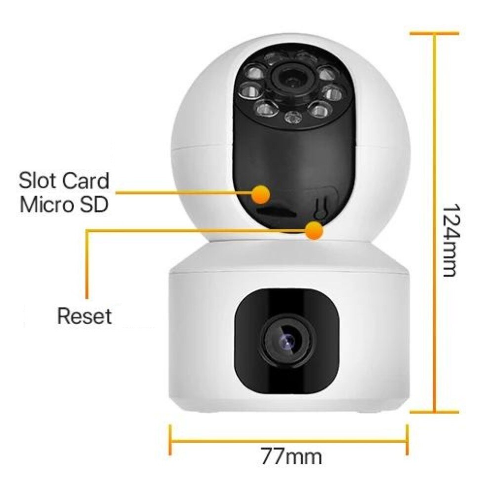 Camera dubla de supraveghere, 3MP, WIFI, Rotire 360°, HD, Senzor miscare, Alb/Negru